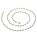 Golden eyewear chain with dark blue beads and silicone anti-slip loops on white background - Gold Blue Beaded Style (650*2mmKSC072-Z)