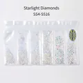 Vista plana de pedrería AB iridiscente en una bolsa de seis rejillas para diseño de uñas DIY - SS4-SS16(6 Rejillas) / Estrás Estrellado
