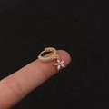 Nahaufnahme von goldenen Blumenohrringen mit Zirkonia-Mikropavé und Politur - Silber / Blume