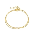 Bracciale a doppio strato dorato da donna con perla bianca e chiusura a moschettone - Oro 14K