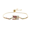 Bracciale regolabile placcato oro LOVE con pietre di zirconia cubica arcobaleno - Catena di Zirconi Arcobaleno LOVE