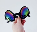 Funky daisy-shaped sunglasses with rainbow gradient lenses and glossy black frames - Black Alien Rainbow Lens