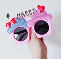 Pink Happy Birthday daisy sunglasses with cupcake decor for funny party photo props - Cherry Cake