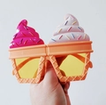 Funny ice cream cone party sunglasses with pink and white scoops and waffle pattern - Ice Cream Cone