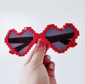 Funky red pixelated heart-shaped sunglasses with black lenses for parties and selfies - Red Heart