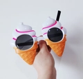 Funny ice cream cone party sunglasses with pink swirl cream and grid pattern frame - Pink Ice Cream