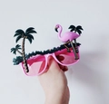Funny pink daisy sunglasses with tropical flamingo and palm tree decoration - Coconut Tree Flamingo