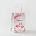 Pink flamingo and cherry blossom pattern on a white paper gift bag with handles - 15*21*8cm / Pink Flamingo / Small