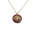Collana Albero della Vita dorata con ciondolo tondo in occhio di tigre su fondo bianco - Diaspro Rosso