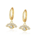Elegant 925 silver gold-plated evil eye hoop earrings with sparkling zircon stones - Gold