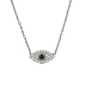 Elegante collana in argento con ciondolo occhio del diavolo, pietra blu e diamanti lucidi - Oro Bianco