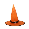 Orange Halloween witch hat with black band and silver buckle on white background - One Size / Non-glowing Silver Buckle Orange