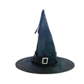 Black Halloween witch hat featuring a pointed top and a silver rectangular buckle strap - One Size / Non-glowing Silver Buckle Black
