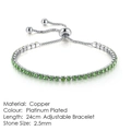 Bracciale regolabile in rame con una fila di cristalli verdi rotondi da 2,5 mm - Oro Bianco con Zirconia Verde da 2,5mm / 24cm Regolabile