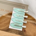 Set of 4 mint green seamless hair clips with gold glitter on white card and wood - BM1011 Mint Green Gold Glitter 4pcs Set