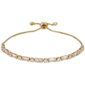 Adjustable gold bracelet with alternating rectangular and round clear zircon crystals - Round & Square Stones / Gold