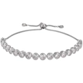 Adjustable silver-tone bolo bracelet with round-cut sparkling cubic zirconia crystals - White Gold