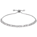 Detail view of adjustable silver bracelet with clear square and round cubic zirconia stones - Round & Square Stones / White Gold