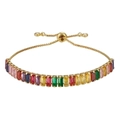 Dettaglio del bracciale regolabile in oro con pietre di zircone rettangolari colorate - Zirconia Multicolore (Oro)