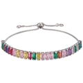 Bracciale regolabile in argento con zirconi rettangolari colorati e chiusura a scorrimento - Zirconia Multicolore (Argento)