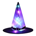 Purple LED light-up witch hat with silver buckle for Halloween party decorations - One Size / Glowing Purple