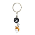 Dog keychain with Shiba Inu charm, bone pendant and paw print on white background - Akita