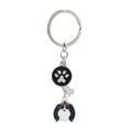 Enameled metal dog keychain featuring bone, paw print charms and Shih Tzu with red bow - Shih Tzu