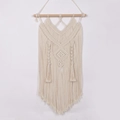Handmade Bohemian macrame wall hanging in cream cotton with wooden pole and tassels - Wooden Stick Eagle Eye Decor