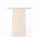 Beige Bohemian hand-woven cotton wall hanging with geometric patterns and tassels - Wooden Stick Single V Border Hanging