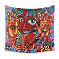 Psychedelic wall tapestry featuring vibrant multi-eyed face and surrealist art style - GT111606-Red Face Surreal