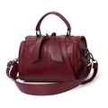 Burgundy faux leather Boston barrel bag with top handle and detachable strap for women - Burgundy
