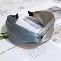 Elegant twisted satin headband with grey-blue and champagne gold contrast colors - Blue Grey + Grey