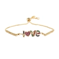 Adjustable gold bead chain bracelet with colorful zircon pavé LOVE letter charm - Box Chain LOVE / Gold