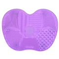 Purple heart-shaped silicone makeup brush cleaning mat with suction cups and textures - Purple
