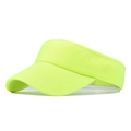 Close-up of neon green cotton sun visor featuring breathable mesh fabric and wide curved brim - Bright Green