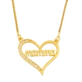 Golden heart necklace with mamma lettering and white stones on a box chain - White Zircon