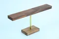 T-bar jewelry stand with walnut wood beam and golden metal rod on a rectangular base - Walnut Wood / Single-Layer Bracelet Stand / Medium