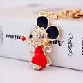 Creative crystal zodiac mouse keychain with gold plating and sparkling red rhinestones - Red Mouse