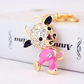 Pink enamel and crystal ox keychain charm with gold base and floral decoration - Pink Ox
