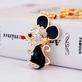 Golden mouse keychain featuring black enamel finish and sparkling crystal rhinestones - Black Rat