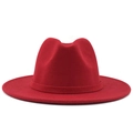 Detailed front view of red wool fedora hat with matching band and classic creased crown - M (56-58cm) / Red
