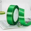 Green satin ribbon with gold edges on a roll for elegant cake and gift packaging - One Roll 22 Meters Long / Green