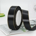 Black high-density satin ribbon with gold stitched edges for gift and cake packaging - One Roll 22 Meters Long / Black