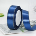 Navy blue satin ribbon roll with elegant gold stitched edges for gift wrapping - One Roll 22 Meters Long / Dark Blue