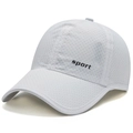 Gorra de béisbol de malla blanca transpirable con estampado sport desde un ángulo de 45 grados - Talla única / Blanco