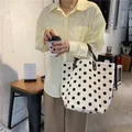 Französische Vintage-Canvas-Tasche mit Polka-Dots und dunklen Ledergriffen für Damen - Großer Polka Dot