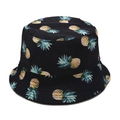 Unisex black bucket hat with yellow pineapple fruit print for summer outdoor sun protection - M / Black Small Pineapple