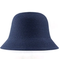 Detailed view of the fine woven texture on the navy blue straw bucket hat surface - Navy Blue