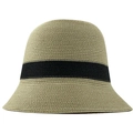 Hepburn style straw bucket hat in beige with black ribbon for summer sun protection - Oatmeal Color with Black Band Style (02)