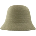 Detail of khaki woven straw bucket hat showing tight stitching and rounded crown texture - Beige